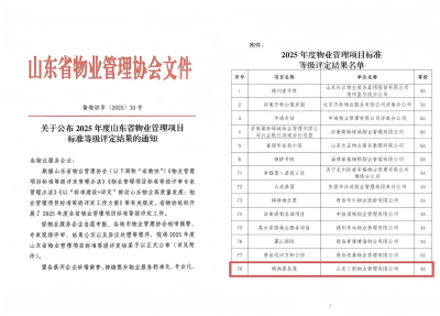 喜报！j9官网物业公司荣获2025年度山东省物业管理项目标准等级评定佳绩